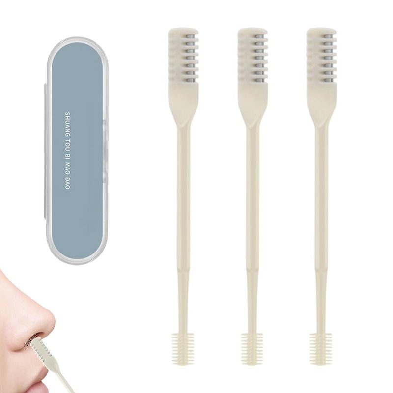 2 in 1 Nasal Hair Cutter, 2025 New Stainless Steel Nose Hair Removal Trimmer, Portable Manual Nostril Cleaner, Safe Precision Grooming Tool for Men and Women (White 3PCS)