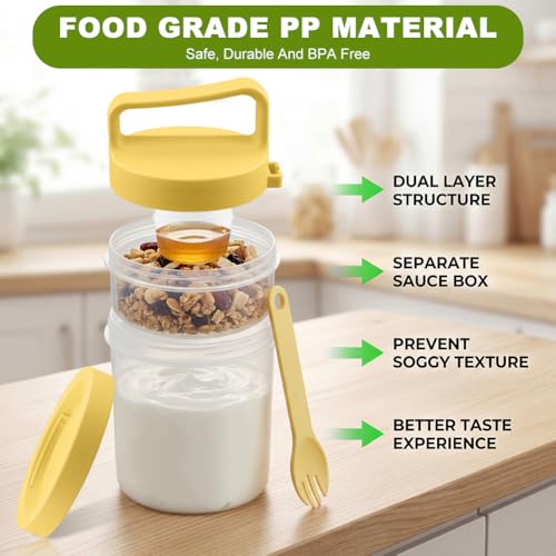 Overnight Oats Containers - 2 Pack with Lids & Spoons, 31 oz Dual-Layer Yogurt Cups