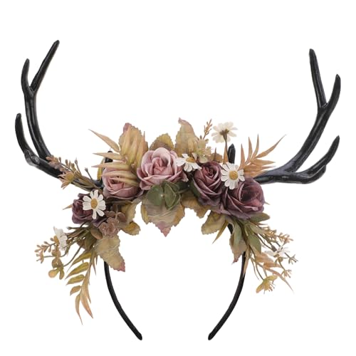 Purple Flower Antler Headband - Woodland Fairy Deer Horns for Cosplay
