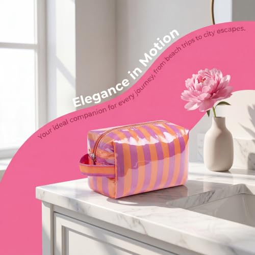 RSRSLEII Waterproof Clear Striped Travel Makeup Bag 03Orange&Purple
