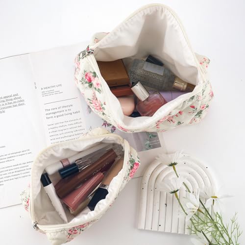 Large Floral Makeup Bag Set for Travel - Coquette Pink Flower