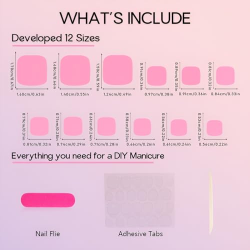 Short Pink French Tip Press On Toenails with Rhinestone Design - 24 Pcs