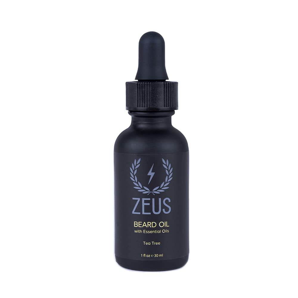ZEUS Natural Beard Oil for Men, Premium Grooming Oil to Soften, Hydrate, Condition & Control Frizz in Beard and Mustache (Made in USA) Tea Tree