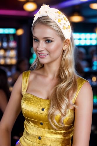 Banana White Headband for Women - Rhinestone Top Knot Hairband