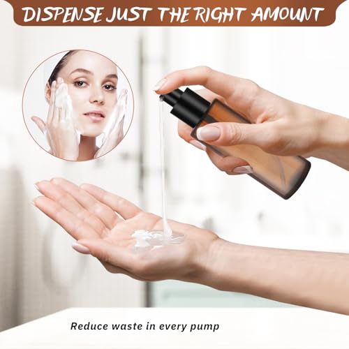 6 Pcs 60ml Amber Glass Pump Bottles for Lotion & Toiletries