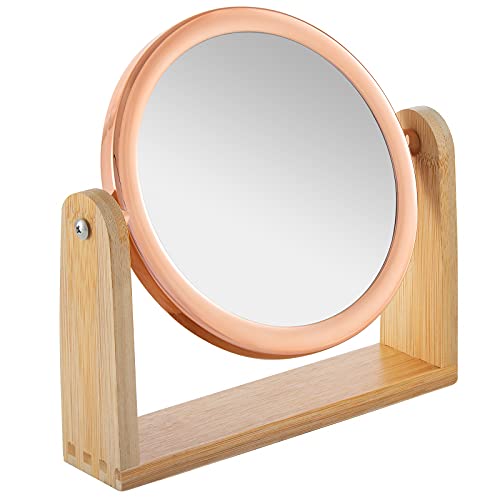 YEAKE Double Sided 10X Magnifying Makeup Mirror - Rose Gold Round, 360° Rotation