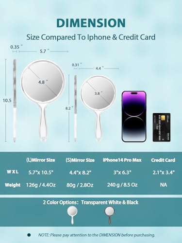 Macaki 8.3-Inch Hand Mirror with 5X Magnification, Transparent White