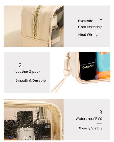 3Pcs Clear Makeup Bag Set for Travel - Waterproof White Set