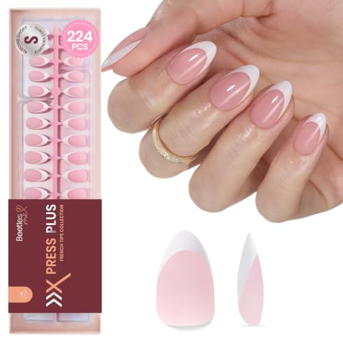 Beetles French Tips Press On Nails - 224 Pcs Short Almond Pink
