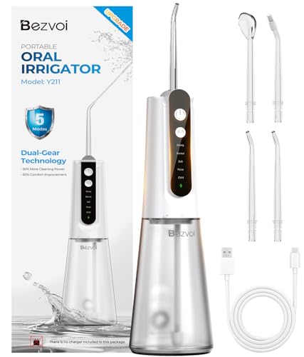 Bezvoi Milky White Water Flosser - 5 Modes, 40-Day Battery Life, Cordless Dental Irrigator for Sensitive Gums