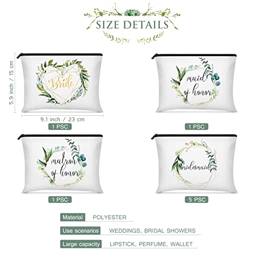 Weewooday 8 Pcs Bridesmaid Makeup Bags - Leaves Pattern