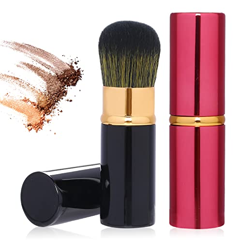 Retractable Makeup Kabuki Brush Set - Portable Blush & Foundation Brushes with Cover