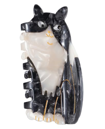 Mixcbe Black & White Cat Hair Claw Clip 3.54 Inch Strong Grip Hair Accessory for Women