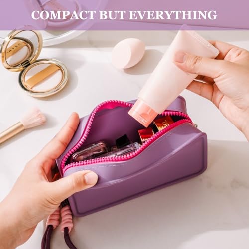 Travistar Pink Small Silicone Travel Makeup Bag - Waterproof Cosmetic Organizer with Zipper