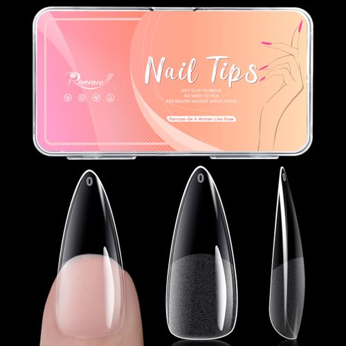 Ranrose Long Almond Nail Tips - 240PCS Full Cover Half Matte