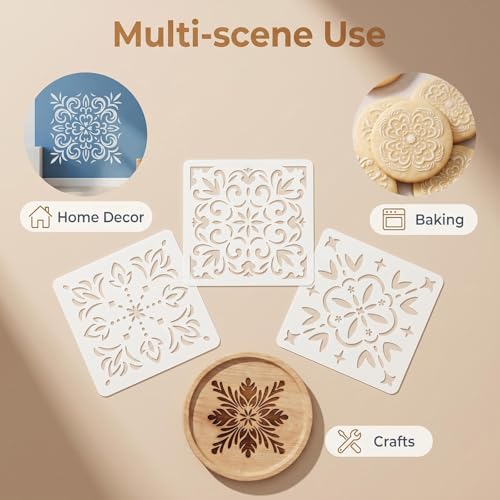 24 Pack Reusable Moroccan Scroll Tile Stencils - 4 Inch for DIY Home Decor & Baking
