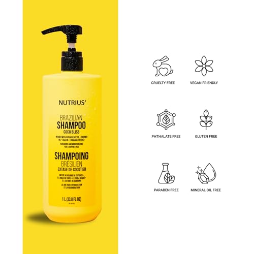 Nutrius Brazilian Shampoo, Coco Bliss Coconut Shampoo for Dry Hair,
