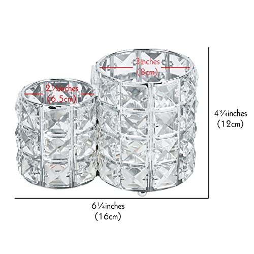 LUEXBOX Silver Crystal Makeup Brush Holder - 2-Compartment Vanity Organizer