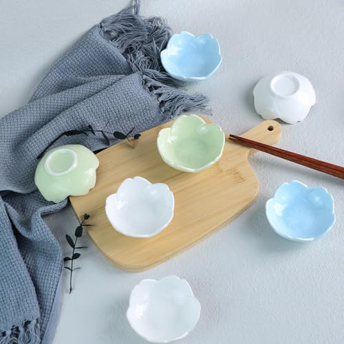 Sakura Shaped Ceramic Dipping Bowls Set of 4 - 3 Inch Green