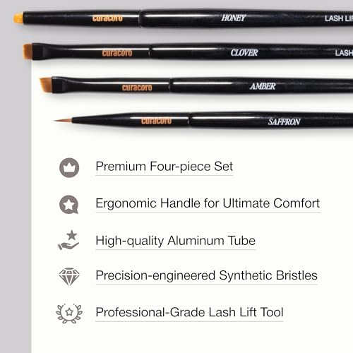 Curacoro Lash Lift Brush Set - 4-Piece Black Brushes for Precision