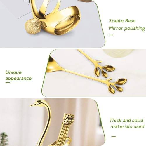 Gold Stainless Steel Swan Dinnerware Set with 12 Leaf Spoons