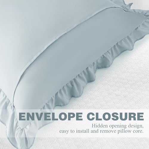 Dusty Blue Ruffle Pillow Covers - 24x24 Inches, 2 Pack