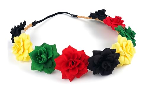Rasta Rose Flower Crown Headband – Red, Yellow, Green Festival Headpiece