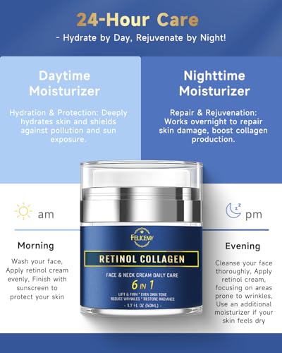 Felicemy 6-in-1 Men’s Face Moisturizer with Retinol, Collagen & Hyaluronic Acid - 1.7 Fl Oz