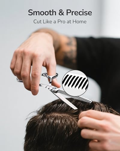 ULG Shark Series Thinning Scissors 6.7” Japanese Stainless Steel Offset Handle Silver-Seamless