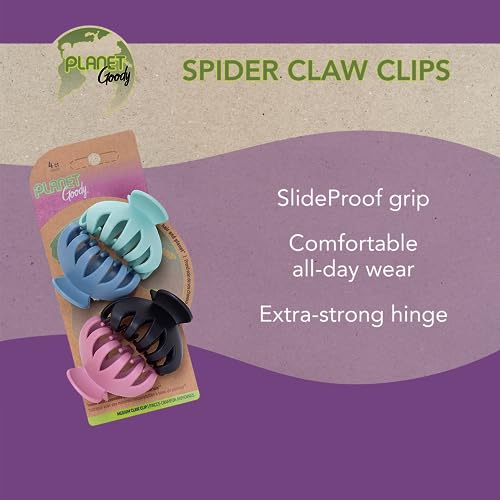 GOODY Planet Spider Claw Hair Clips - 4 Assorted Colors, SlideProof Grip