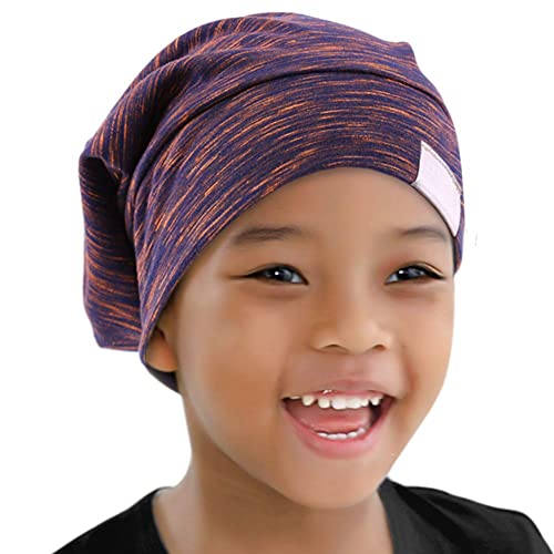 ELIHAIR Adjustable Satin Beanie Sleep Cap for Kids - Rose Violet & Grey Pale
