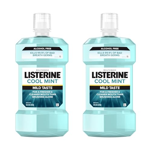Listerine Cool Mint Alcohol-Free Mouthwash, 1L Pack of 2 for Fresh Breath