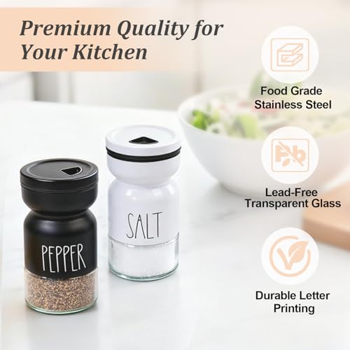 Neodaco Adjustable Salt and Pepper Shakers Set - 4 oz Glass & Stainless Steel