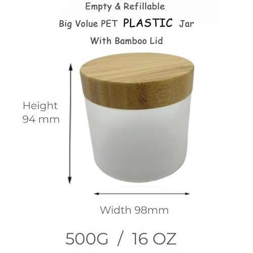 16oz Bamboo Lid Jar - Frosted Refillable Cosmetic Container for Creams & Powders