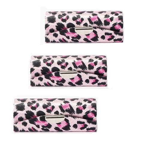 Leopard Pattern Lipstick Case with Mirror - 3 Pcs Holder Set