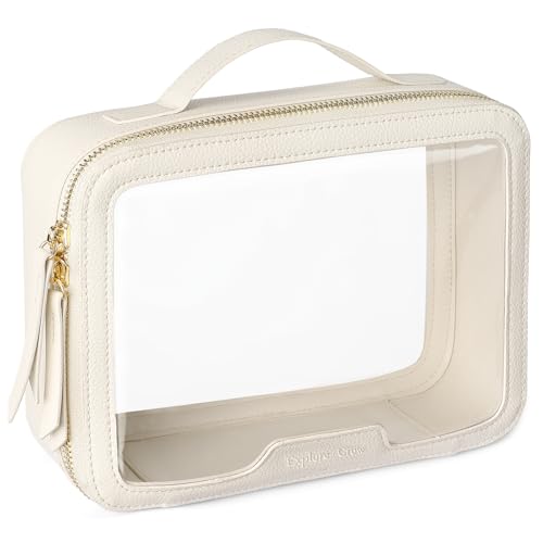 PACKISM Cream Large Clear Makeup Bag - PU Leather Travel Organizer