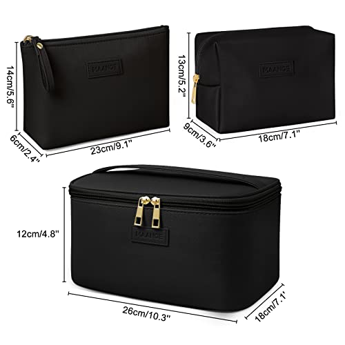 MAANGE Large Makeup Bag Set with 2 Small Pouches - Portable Leather Travel Cosmetic Organizer