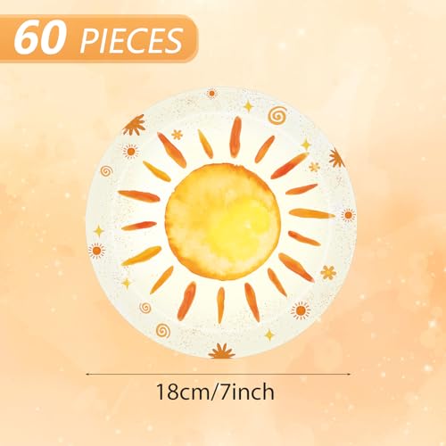 Bohemian Sunshine Party Plates - 60 Pack 7-Inch Yellow Disposable Tableware