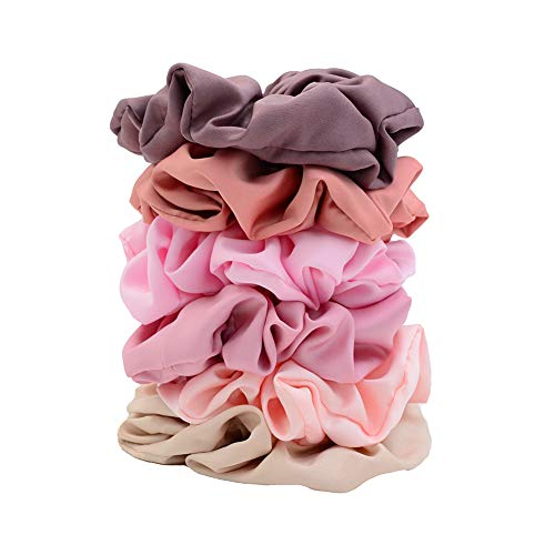 Chloven 6 Colors Oversize Satin Scrunchies for Women & Girls - Blush Theme (6 Pack)