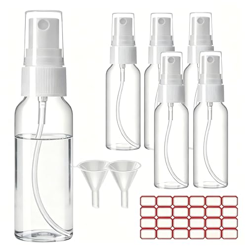 MILWURCT 1.7oz/50ml Clear Travel Spray Bottles - 6 Pack Refillable Mist Containers with Funnels & Labels TSA Approved