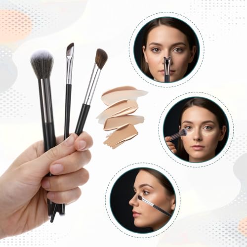 3-Piece Dual-End Nose Contour Brush Set for Sculpting & Blush