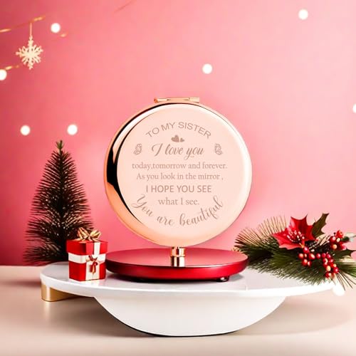Rose Gold Sister Birthday Gift Compact Mirror from Polzwgck, 2.9" x 2.6"