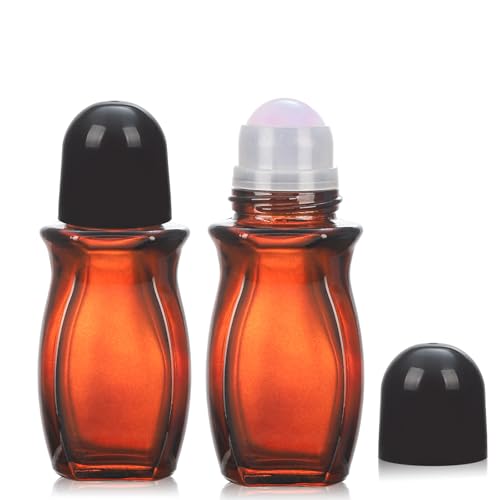 50ml Pink Amber Glass Roll-On Bottles for Essential Oils - 2 Pack