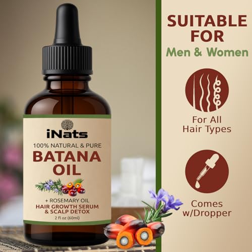 iNats Batana & Rosemary Hair Growth Serum 2 Fl Oz with Organic Ingredients - For Thicker, Longer Hair - Pack of 1