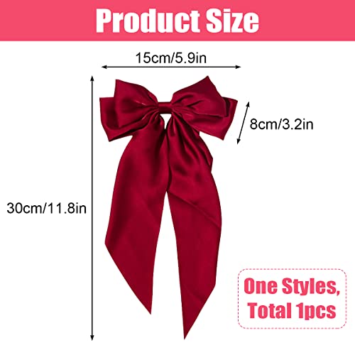 AEGYPIUS Red Hair Bow Clip with Long Tails for Women & Girls