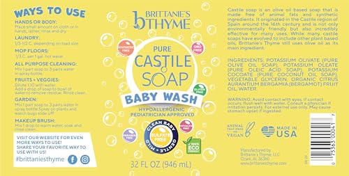 Brittanie’s Pure Castile Liquid Baby Soap 32 oz Pack of 2 - Gentle, Natural, Vegan