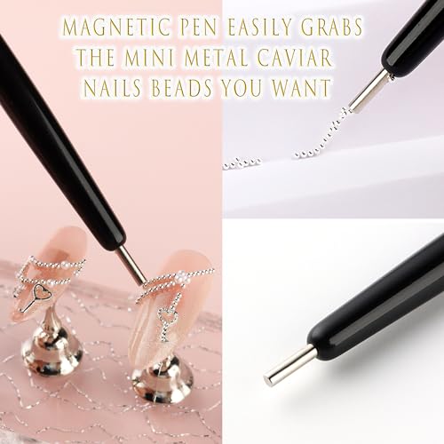 3D Nail Beads Set with Magnet Picker Tool - Gold & Silver Caviar Beads