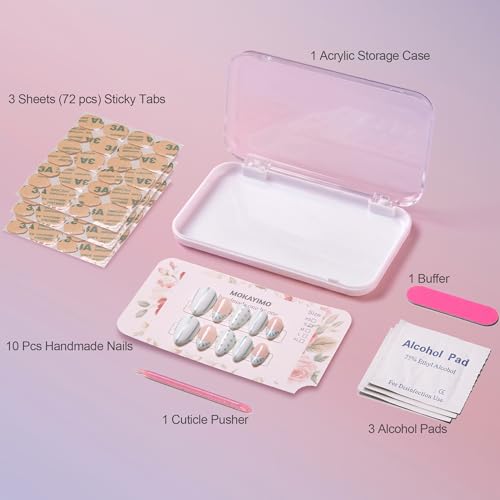 Polka Dot & Stripe French Short Almond Press On Nails MOKAYIMO 45-Day Wear Kit