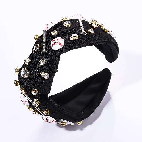 Baseball Knotted Headband for Women - Rhinestone Sport Hairband