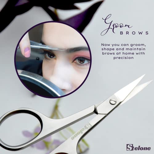 Multi-Purpose Eyebrow & Cuticle Scissors - Stainless Steel Curved Blade for Manicure & Facial Hair - Stelone